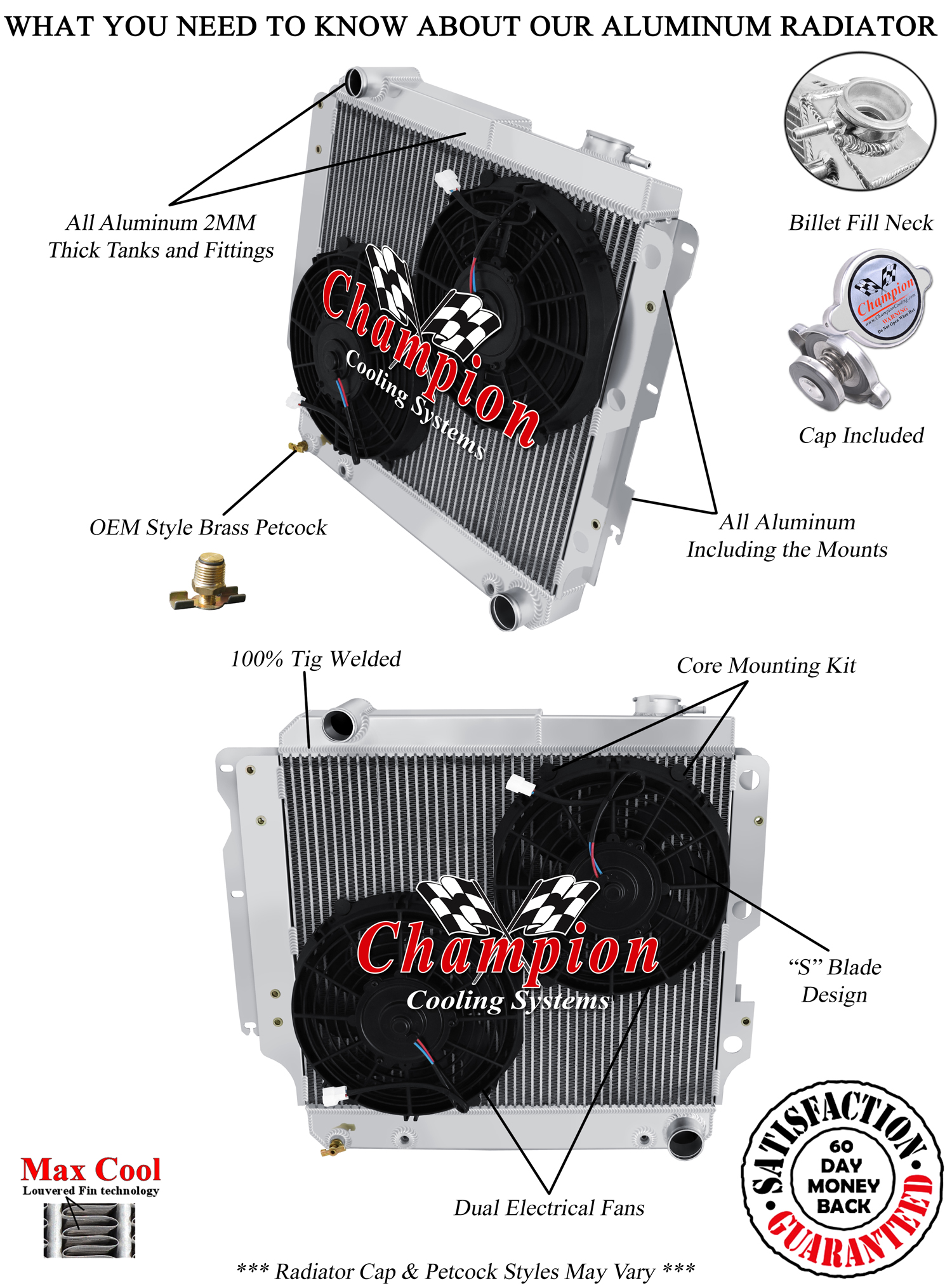 SZ 1 Row Bar and Plate Radiator,10" Fans - 1987-2006 Jeep Wrangler Chevy V8 Conv