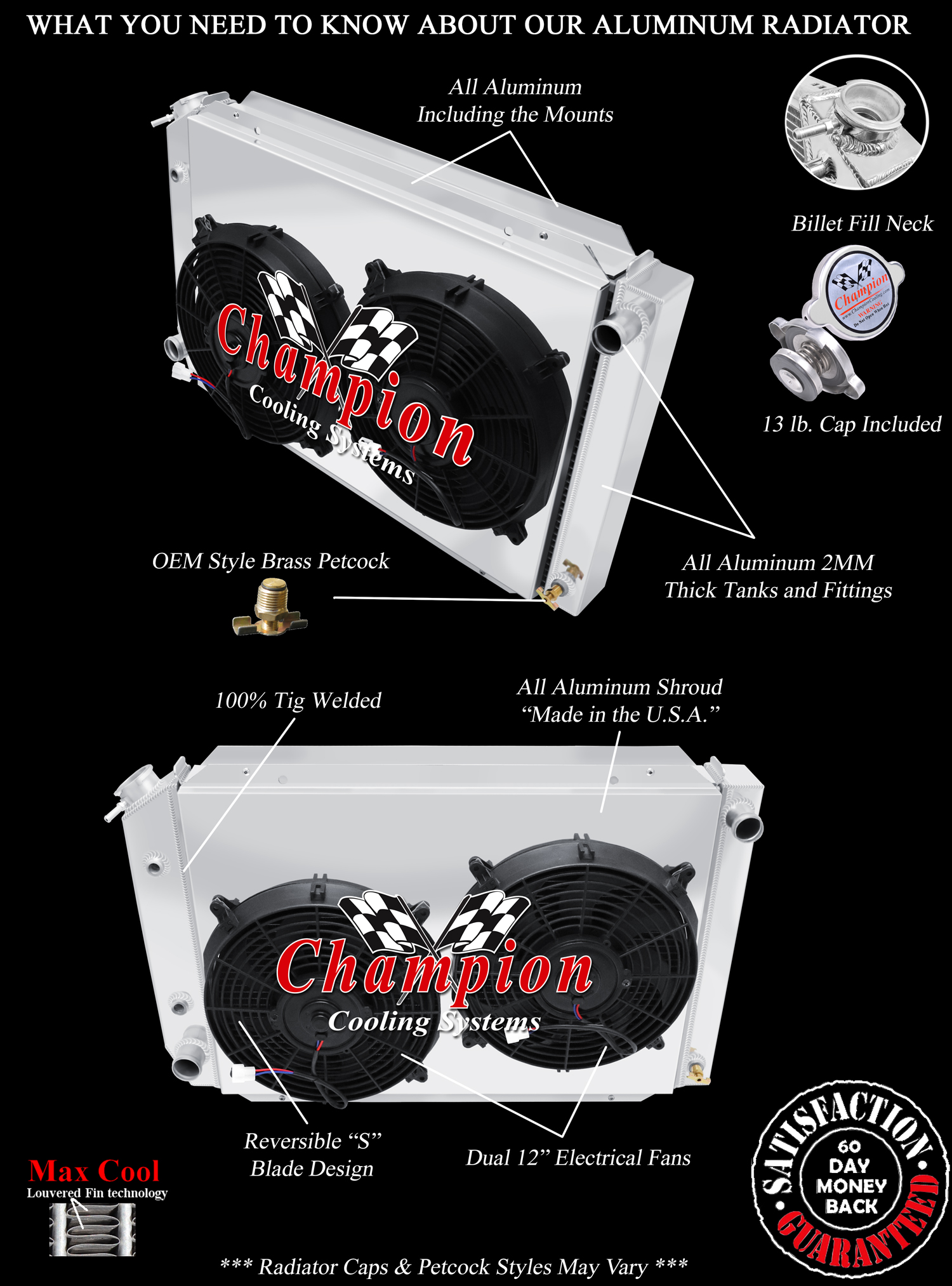 RN 2 Row 1" Tubes Radiator W/ 2 12" Fans and Shroud for 1979 - 1993 Ford Mustang