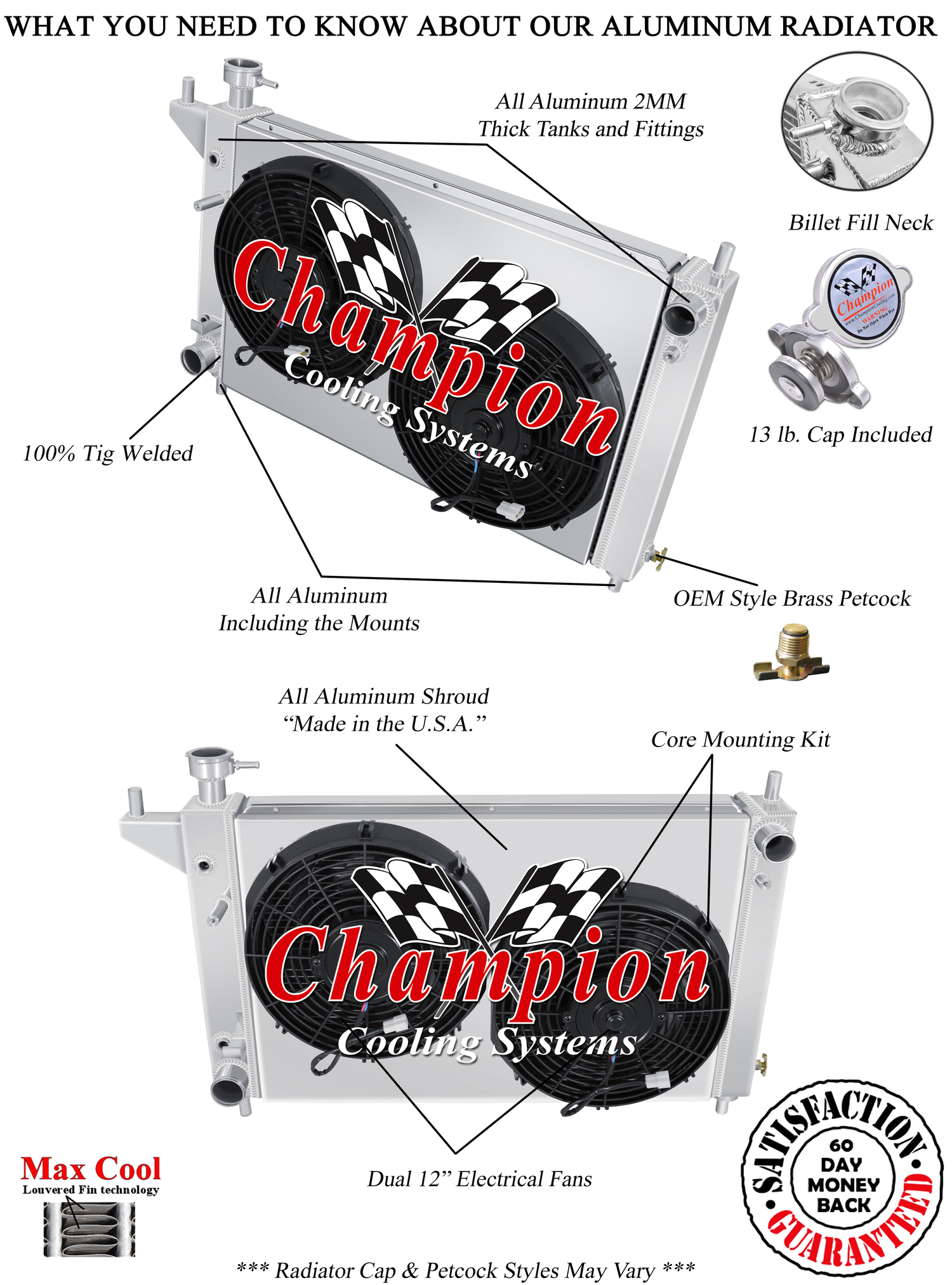 RN Champion 4 Row Radiator W/ 2 12" Fans and Shroud for 1994 - 1996 Ford Mustang RN Champion 4 Row Radiator W/ 2 12" Fans and Shroud for 1994 - 1996 Ford Mustang