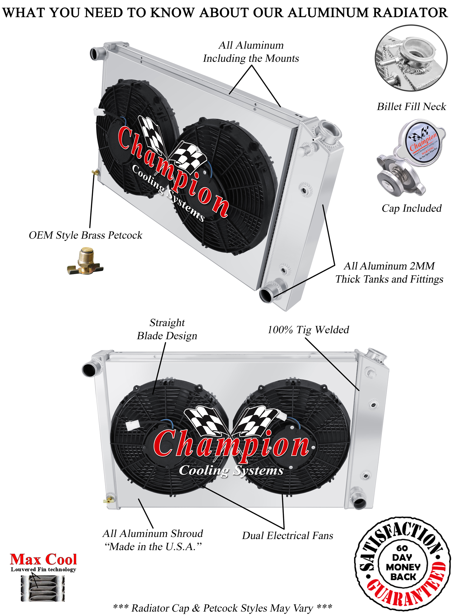 SR Champion 4 Row Radiator 26",Shroud,2 13" Fans for 1970-1981 Chevrolet Camaro