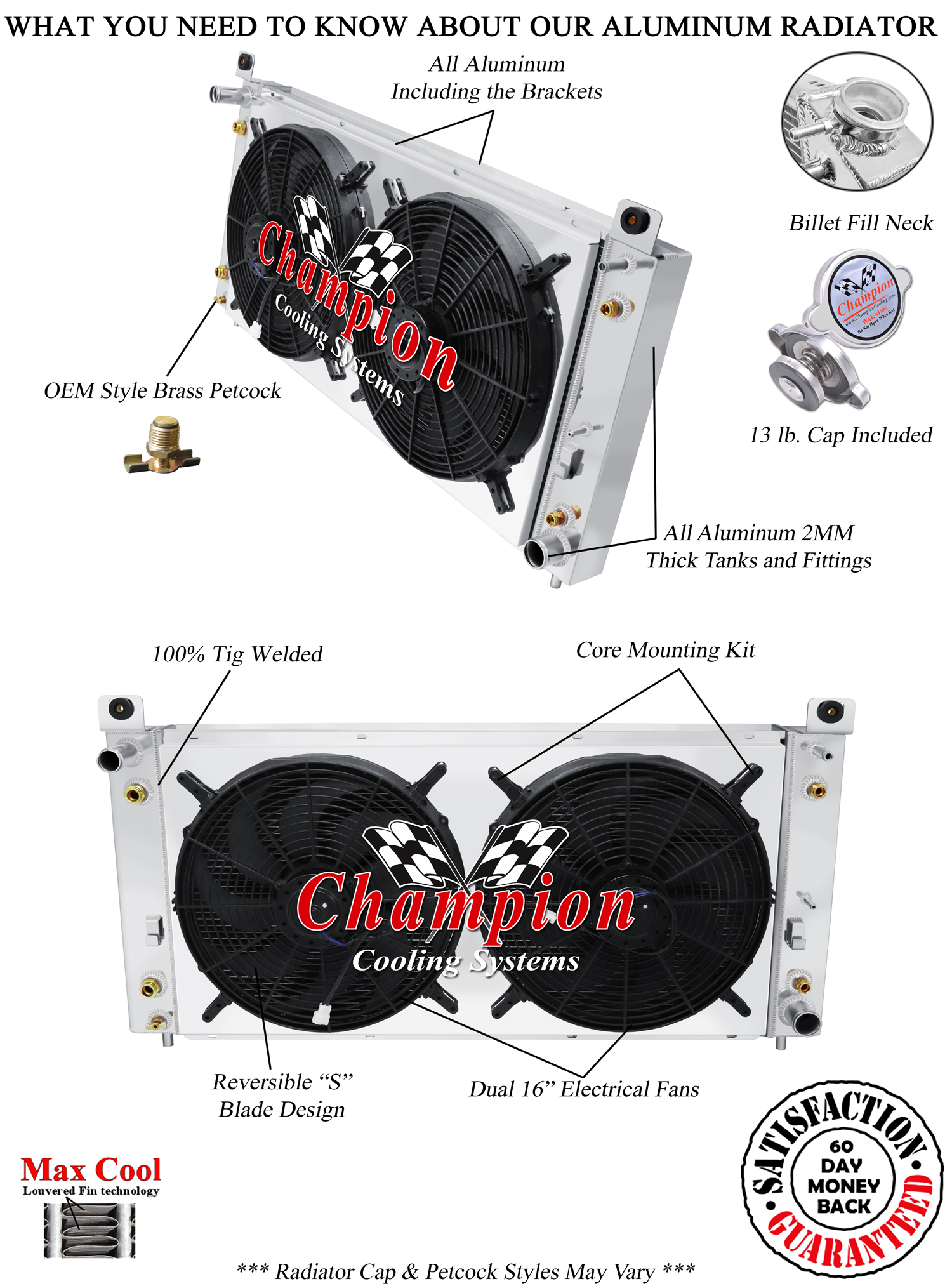 3 Row SR Champion Radiator,2 16" Fans,Shroud for 1999 - 2014 GMC Yukon V8 Engine
