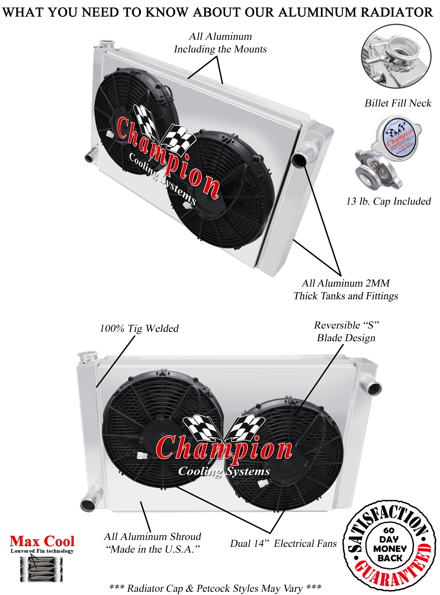 DR Champion 28" Wide 3 Row Universal Series Radiator Ford Config,14" Fans,Shroud