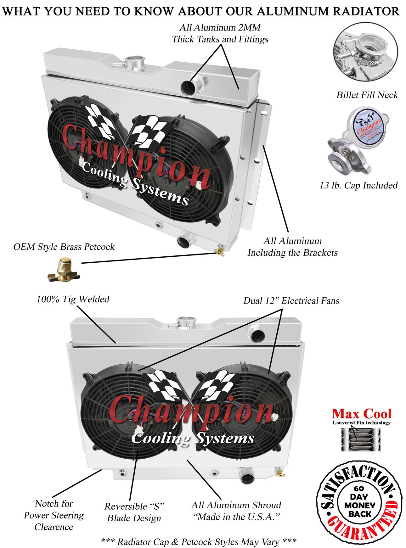 DR 3 Row Radiator P/S Notched,12" Fans,Shroud-1959-1963 Chevrolet Impala