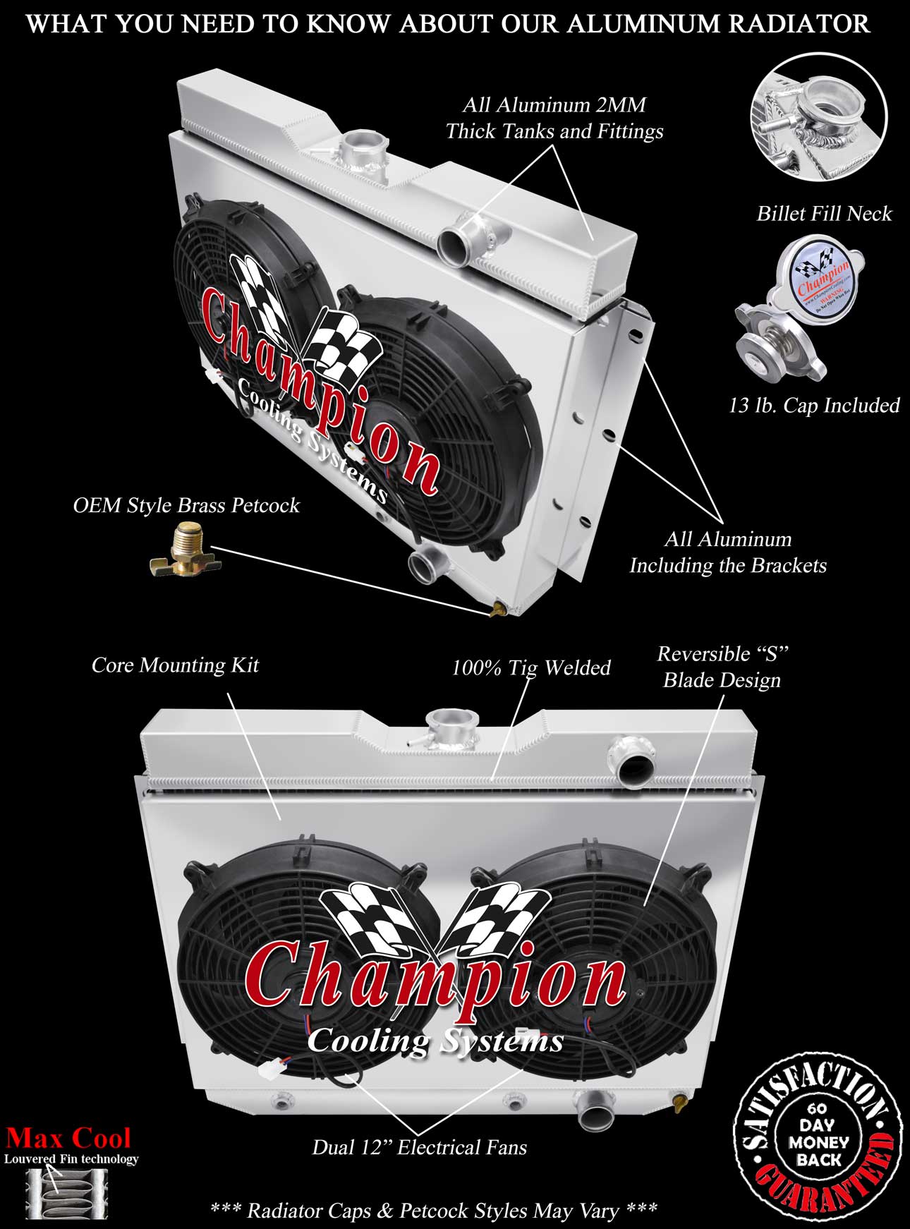 2 Row CR Champion Radiator W/ 2 12" Fans and Shroud for 1959 - 1963 Chevy Impala 2 Row CR Champion Radiator W/ 2 12" Fans and Shroud for 1959 - 1963 Chevy Impala
