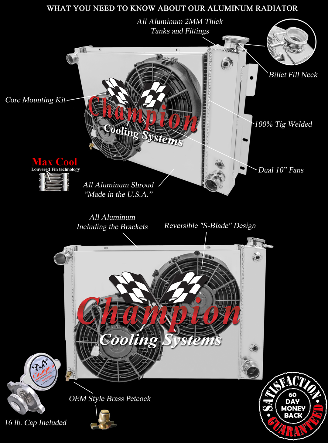 4 Row RN Champion Radiator,2 10" Fans,Shroud for 1967 68 1969 Camaro Small Block