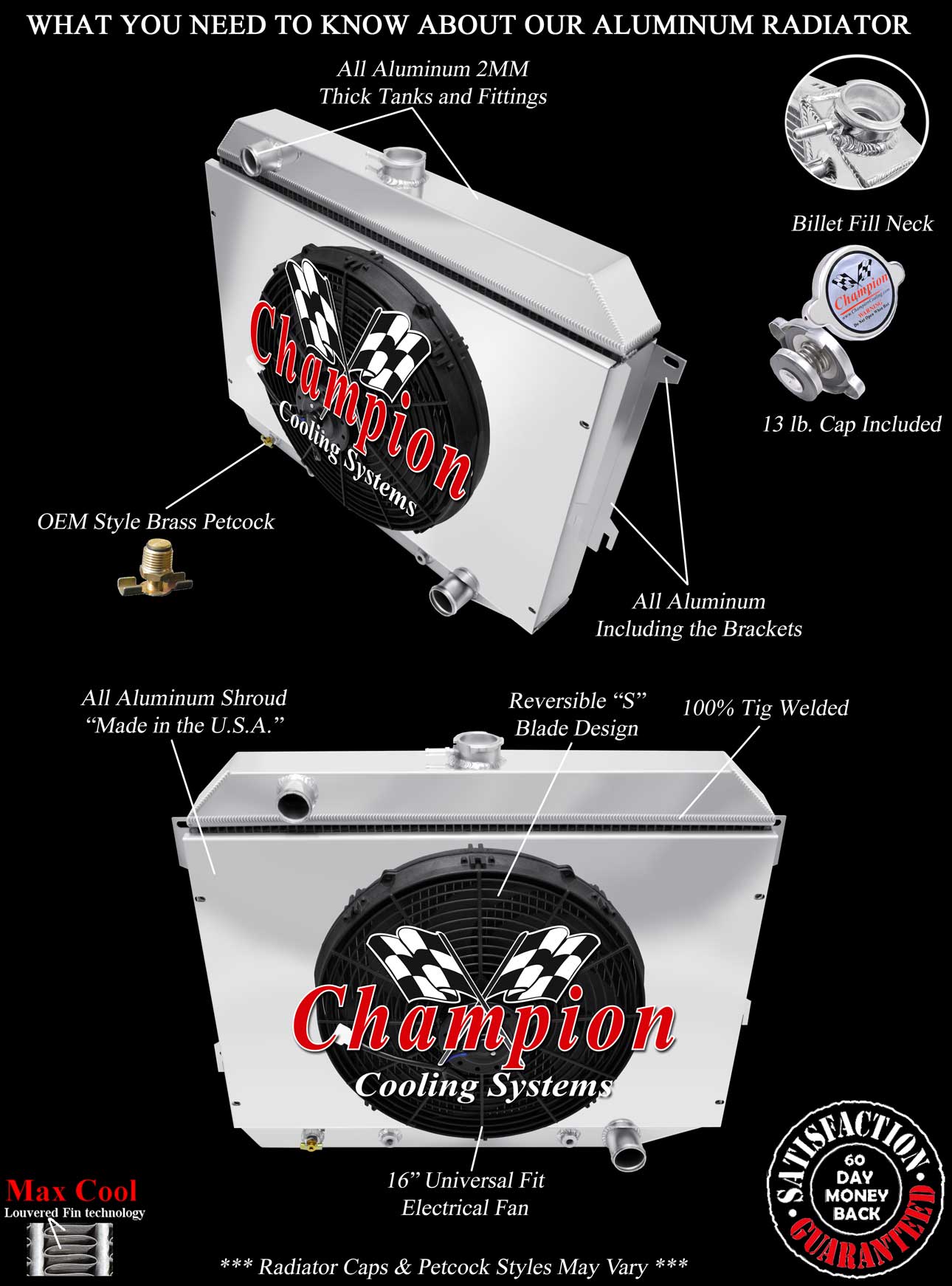 3 Row Radiator with Fan(s) and Fan Shroud For 70-74 Mopar 26" Core