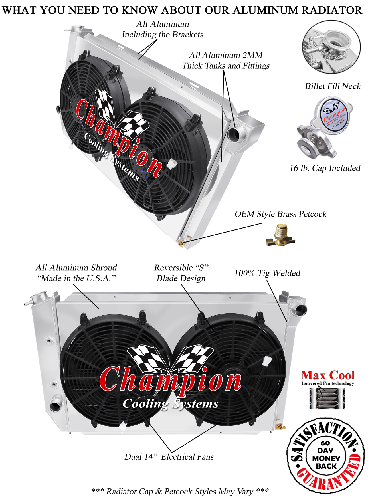 DR Champion 2 Row Radiator 28",14" Fans,Shroud-1972-1979 Ford Thunderbird V8 Eng