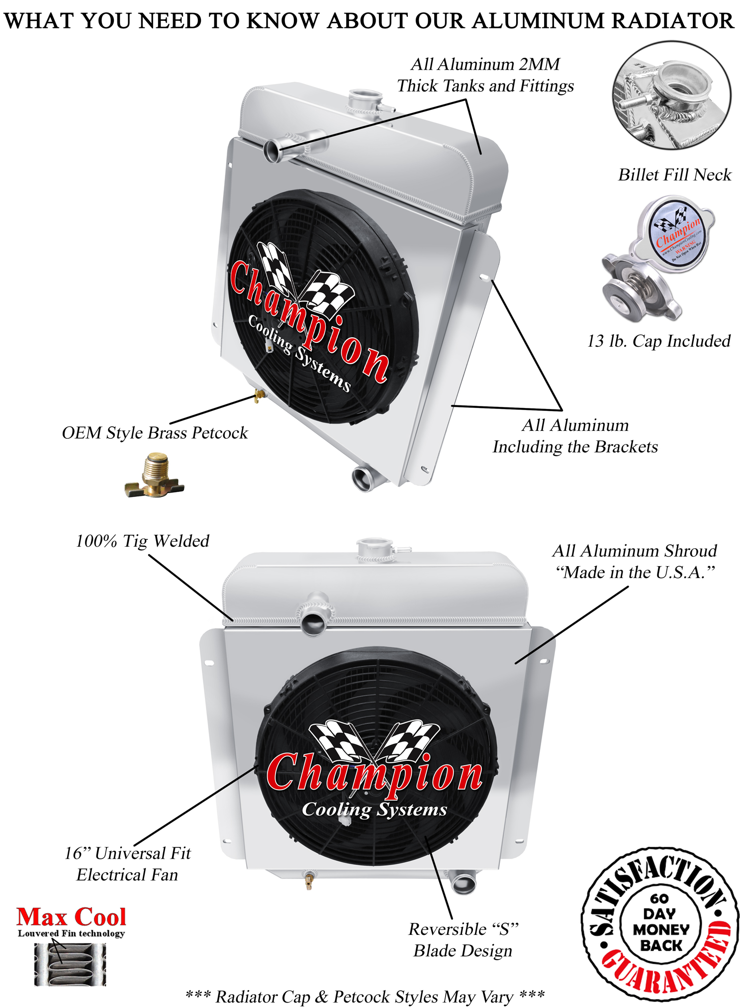 RN Champion 3 Row Radiator,16" Fan,Shroud - 1954 - 1956 Ford Mainline L6 Engine