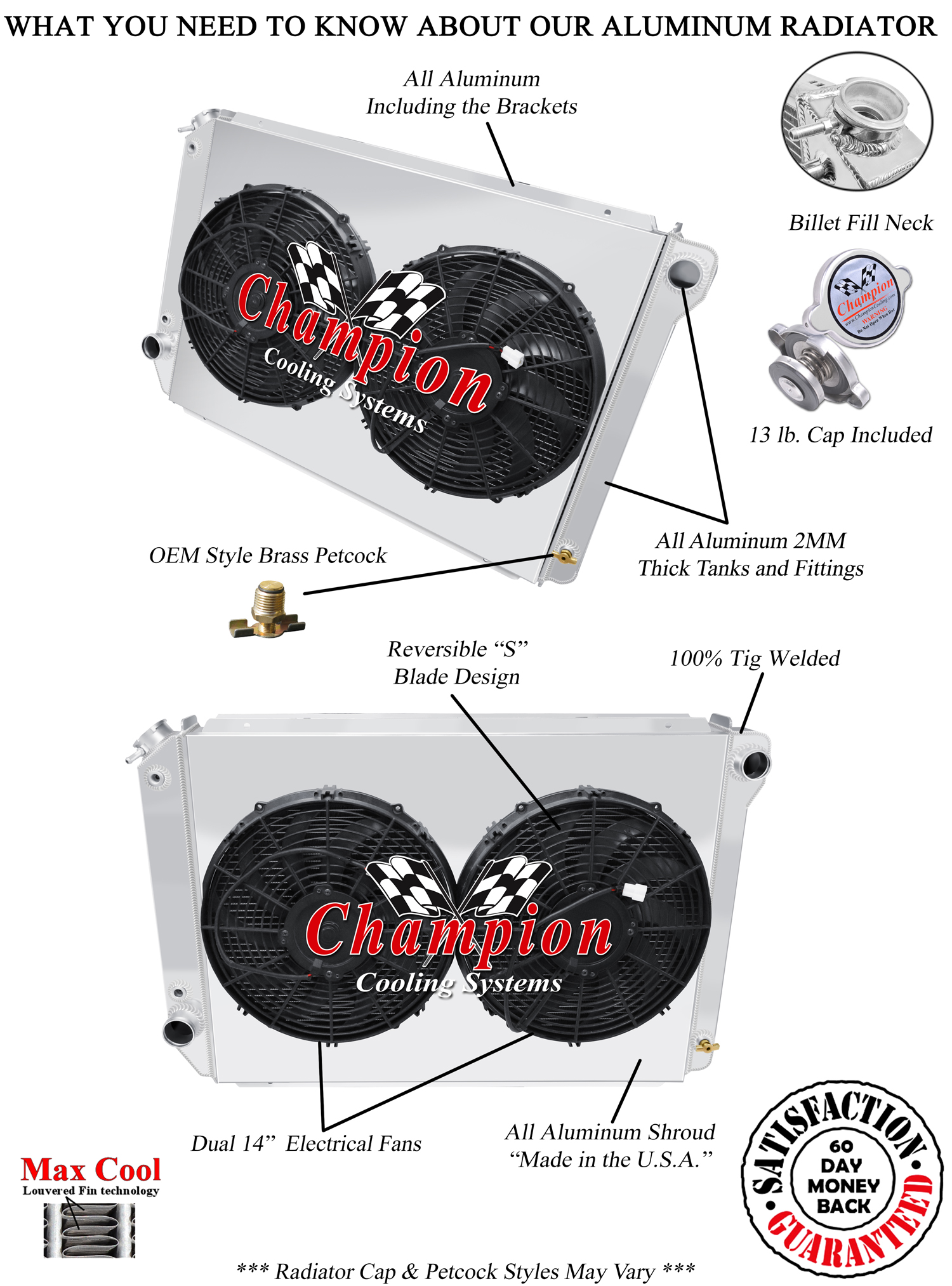 WR Champion 3 Row Radiator,14" Fans,Shroud-1980-1984 Ford F-150 Pickups V8