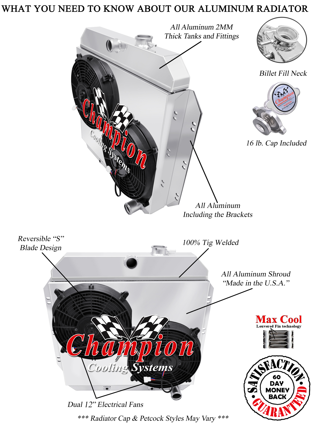 DR Champion 2 Row Radiator W/ 2 12" Fans and Shroud for 1960 - 1962 Chevy Truck