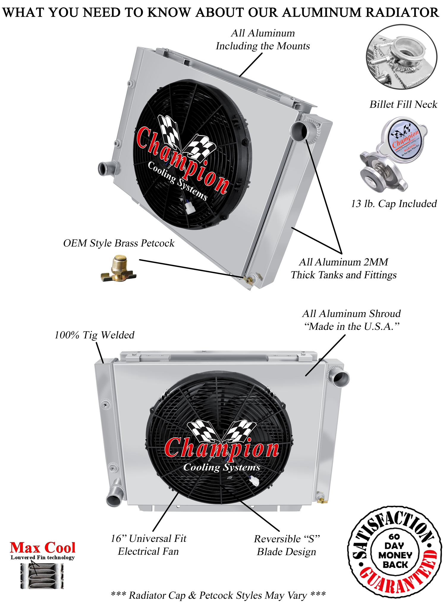 DR Champion 3 Row Radiator W/ 16" Fan and Shroud for 1960 - 1963 Ford Galaxie