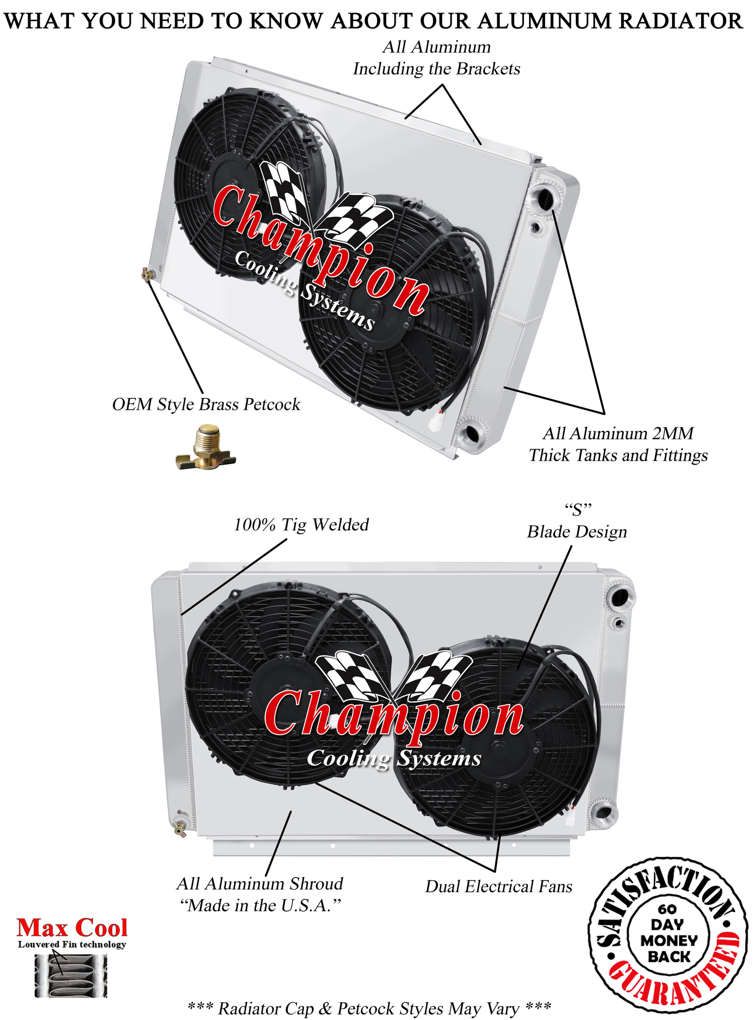 RN 3Row DP Radiator,Shroud,SPAL12" MP CurvePullFans,1.5,1.5-61-65 Continental LS