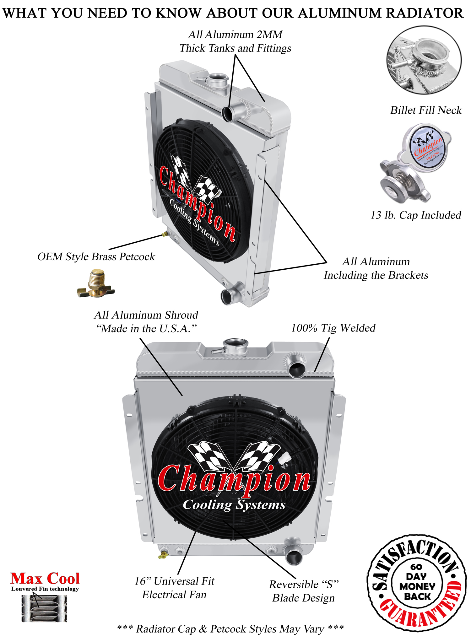 RN 3 Row Radiator Lower Pass,16" Fan,Shroud for 1961-1967 Ford Econoline