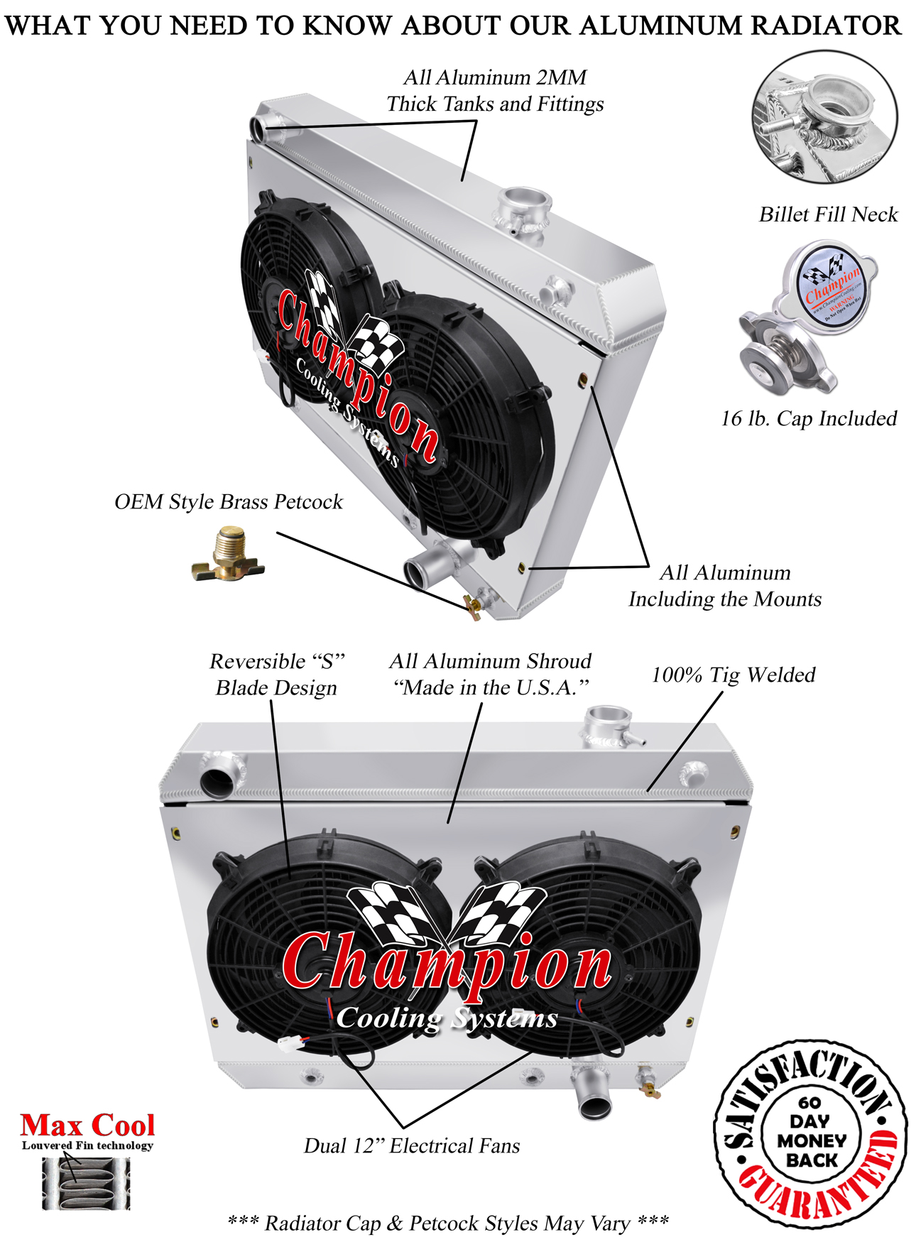 1962-1967 Chevy Chevy II Nova 3 Row Aluminum CHAMPION RADIATOR /& 16/" FAN!!