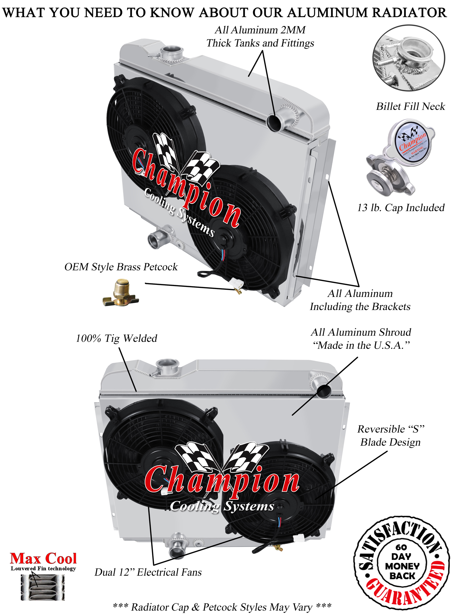 SR Champion 3 Row Radiator,12" Fans,Shroud for 1965 1966 Ford Galaxie V8 Engine