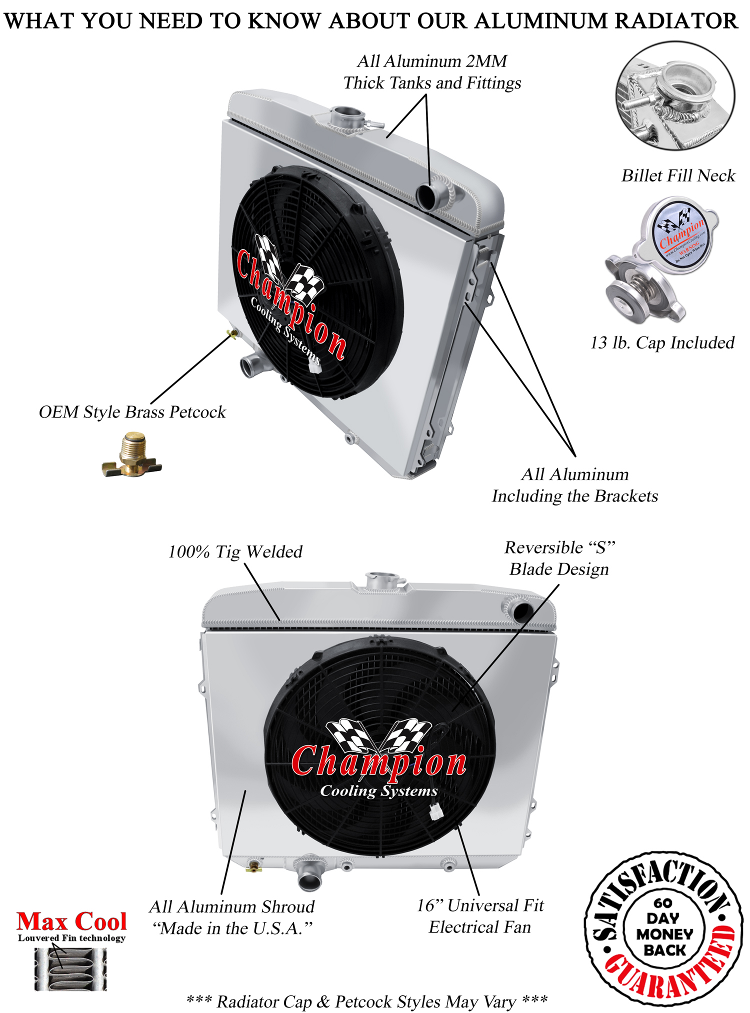 SR Champion 4 Row Radiator W/ 16" Fan and Shroud for 1967 Ford Custom V8 Engine
