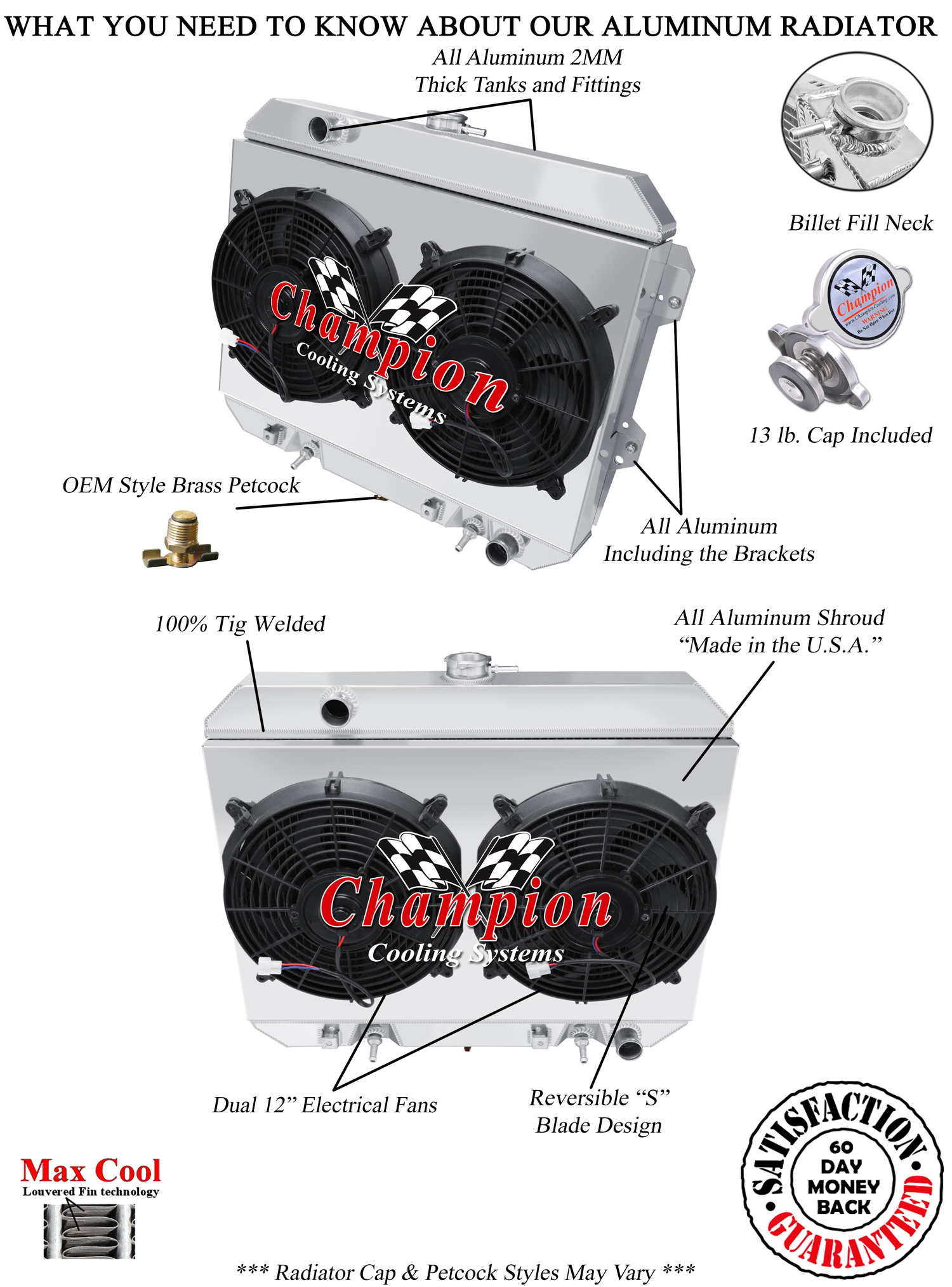SR Champion 2 Row Radiator,12" Fans,Shroud for 1981-1983 Nissan 280ZX L6 Engine