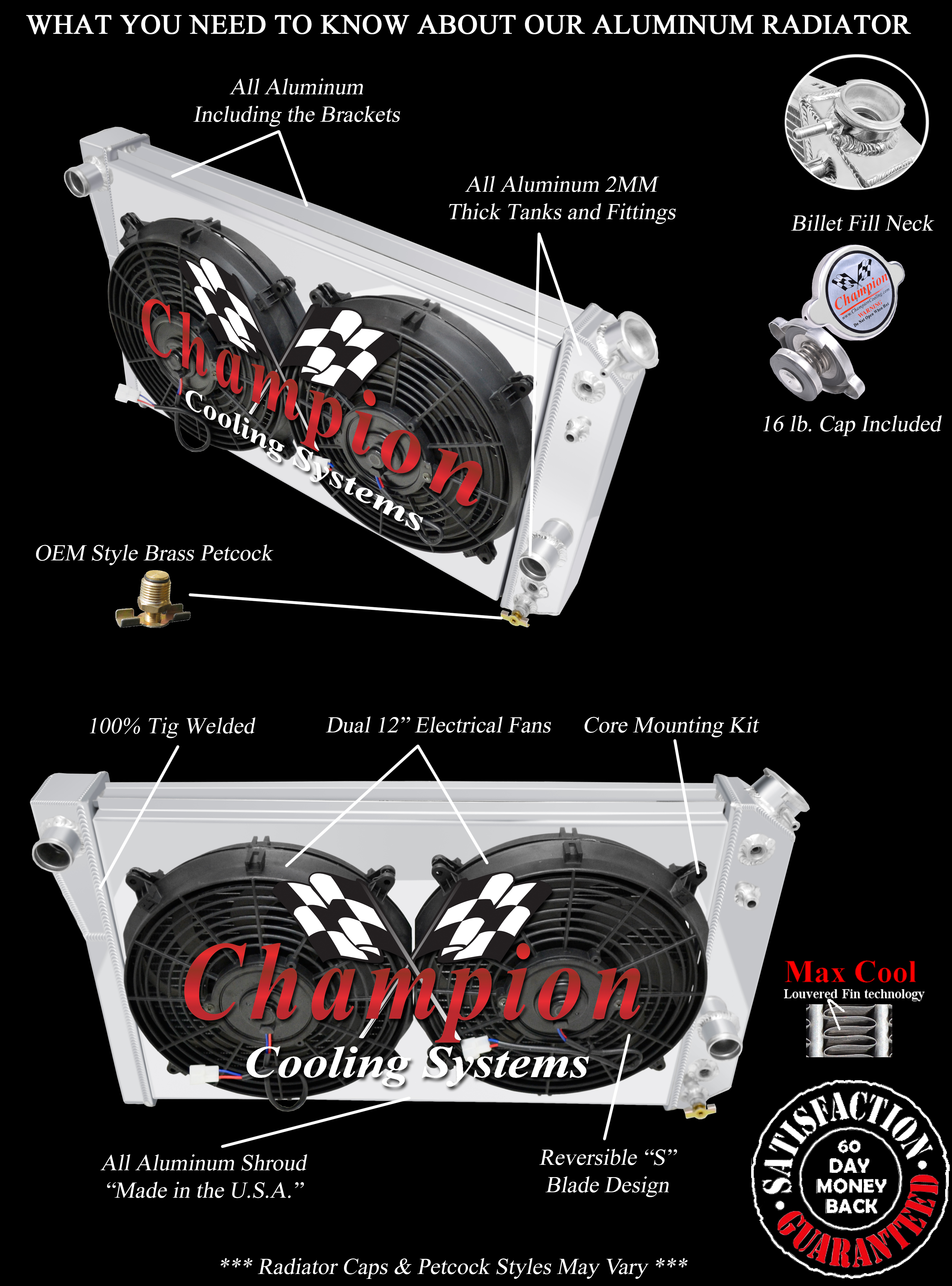 RN Champion 3 Row Radiator,12" Fans,Shroud for 1984-1990 Chevrolet S10 V8 Conv RN Champion 3 Row Radiator,12" Fans,Shroud for 1984-1990 Chevrolet S10 V8 Conv