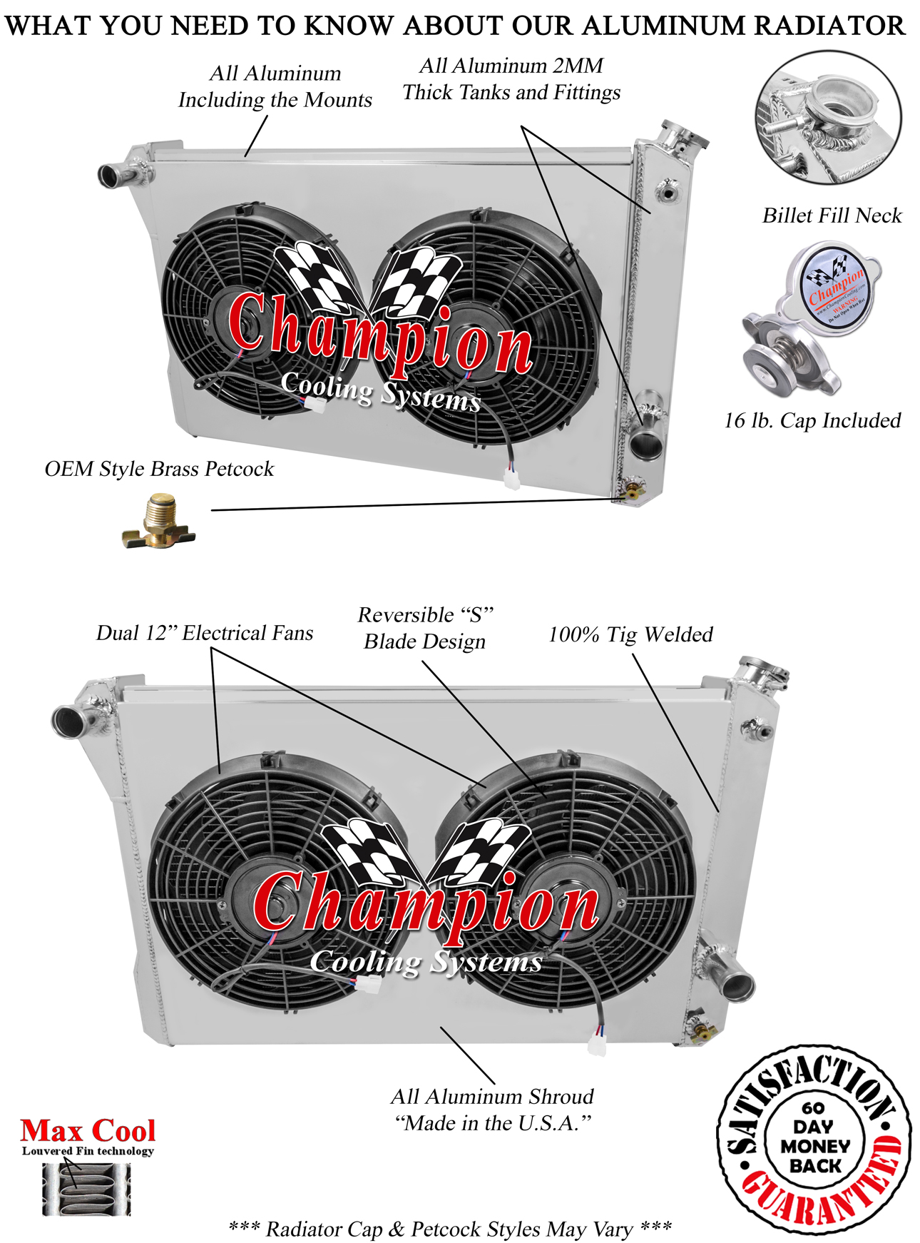 3 Row AAR Champion Radiator,2 12" Fans,Shroud-1982-1992 Camaro (Manual Trans) 3 Row AAR Champion Radiator,2 12" Fans,Shroud-1982-1992 Camaro (Manual Trans)