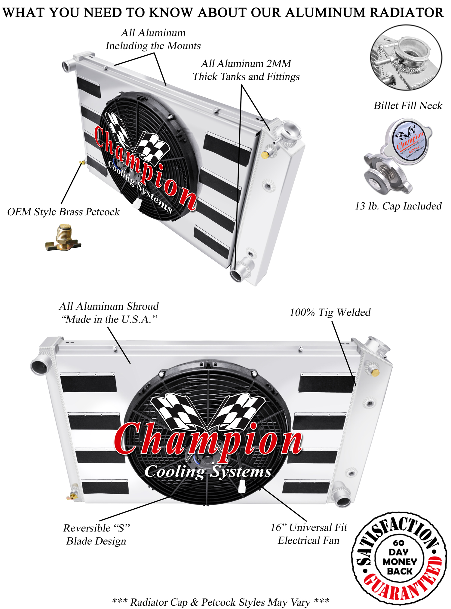 DR 2 Row 1" Radiator 26",16" Fan,Shroud with Flaps-1978-1987 Chevrolet El Camino