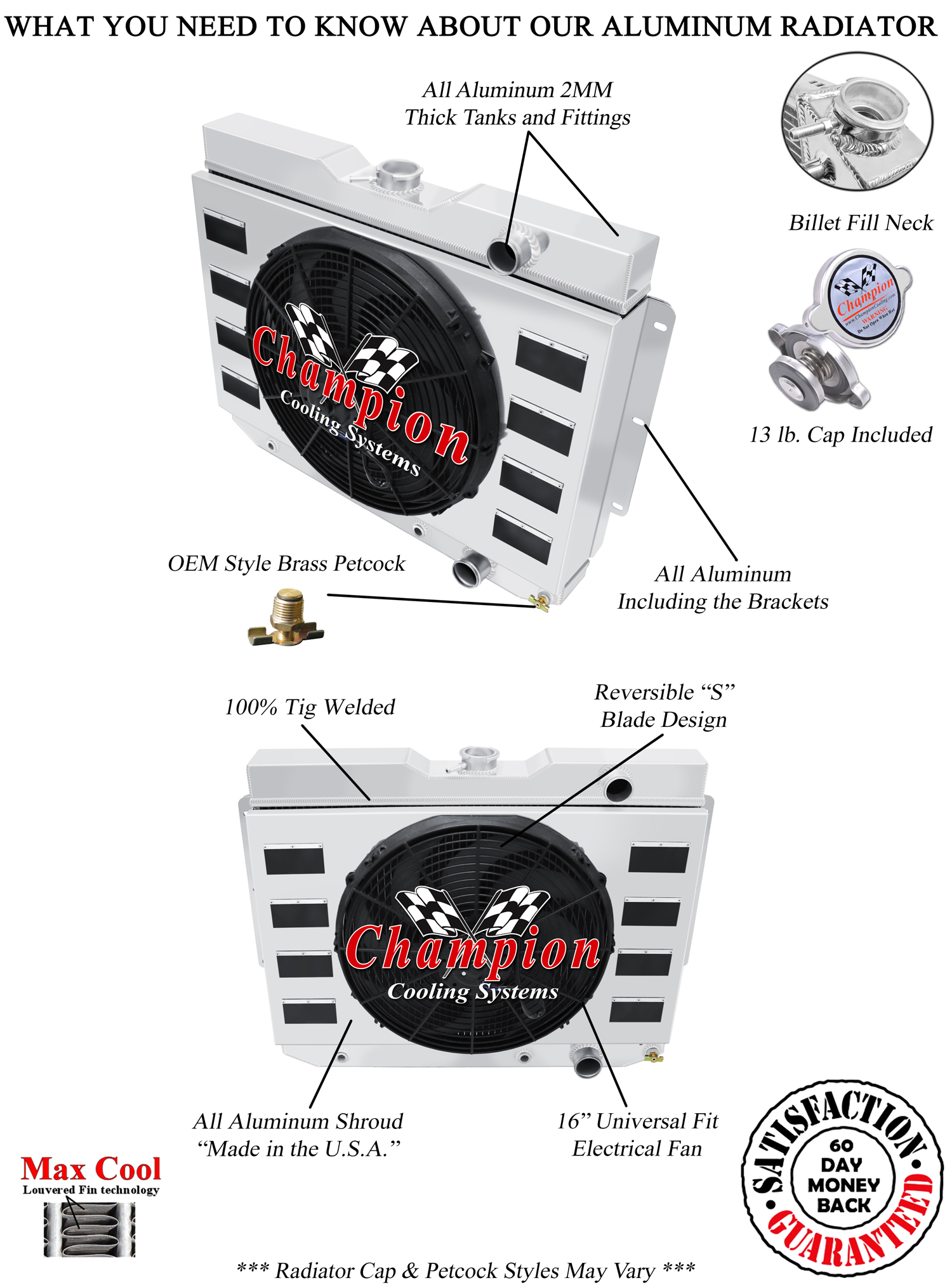 DR Champion 2 Row Radiator,16" Fan,Shroud with Flaps-1959-1963 Chevrolet Impala