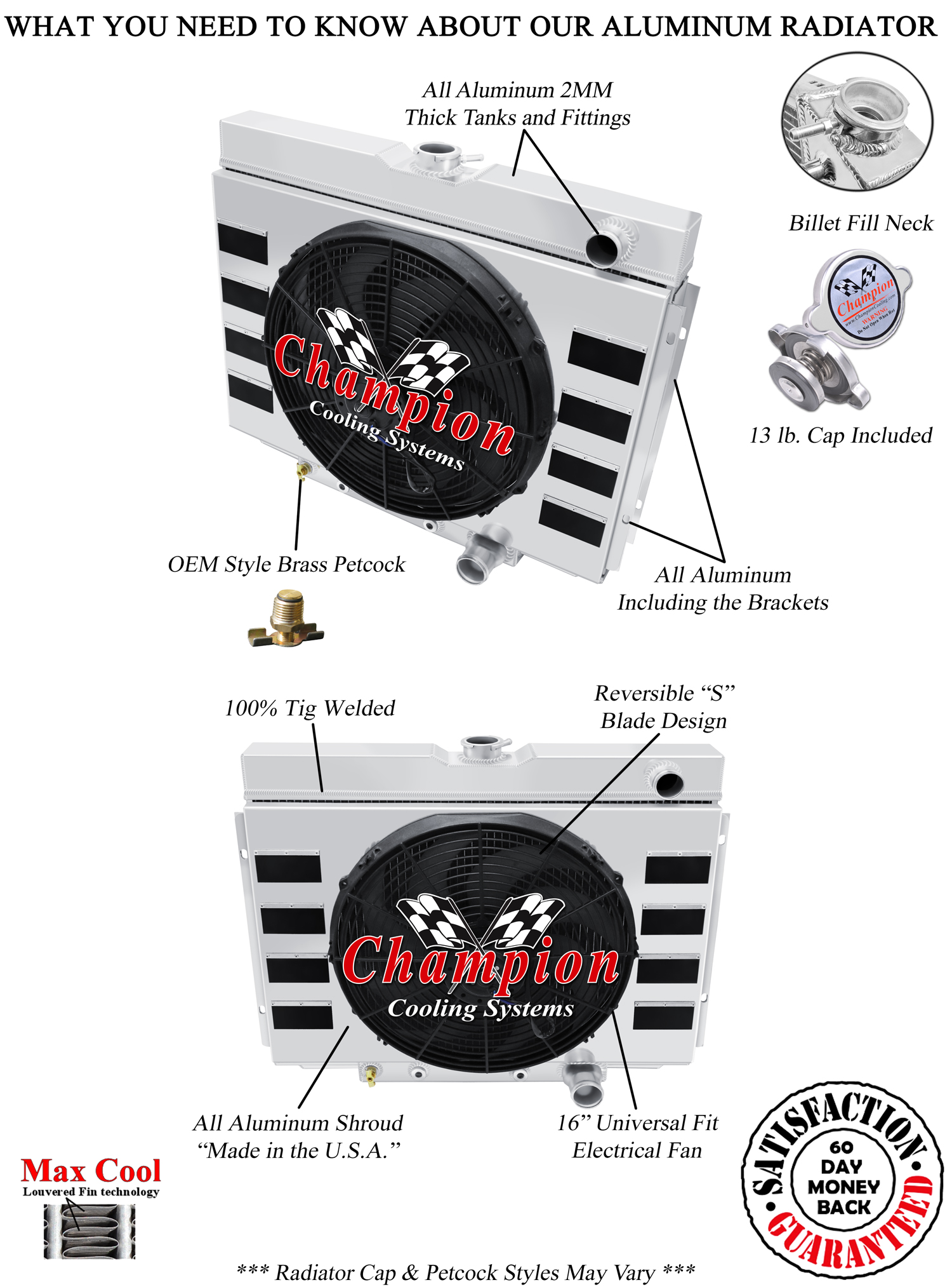 AR 4 Row Radiator Lowhose Pass 24",16" Fan,Flap Shroud-1967-1970 Ford Mustang