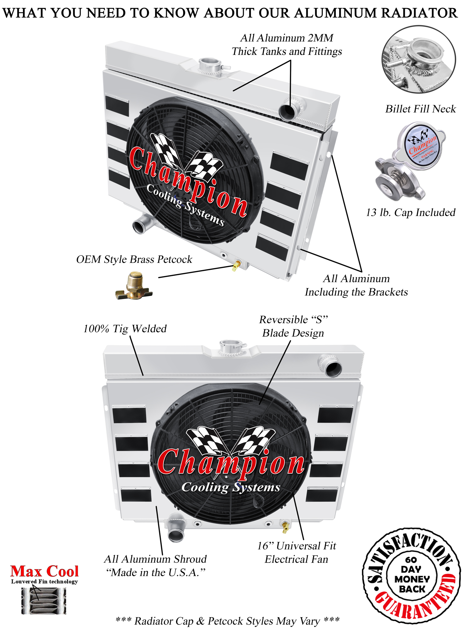 SR 2 Row Radiator Lowhose Driver 24",16" Fan,Flap Shroud-1967-1969 Fairlane V8