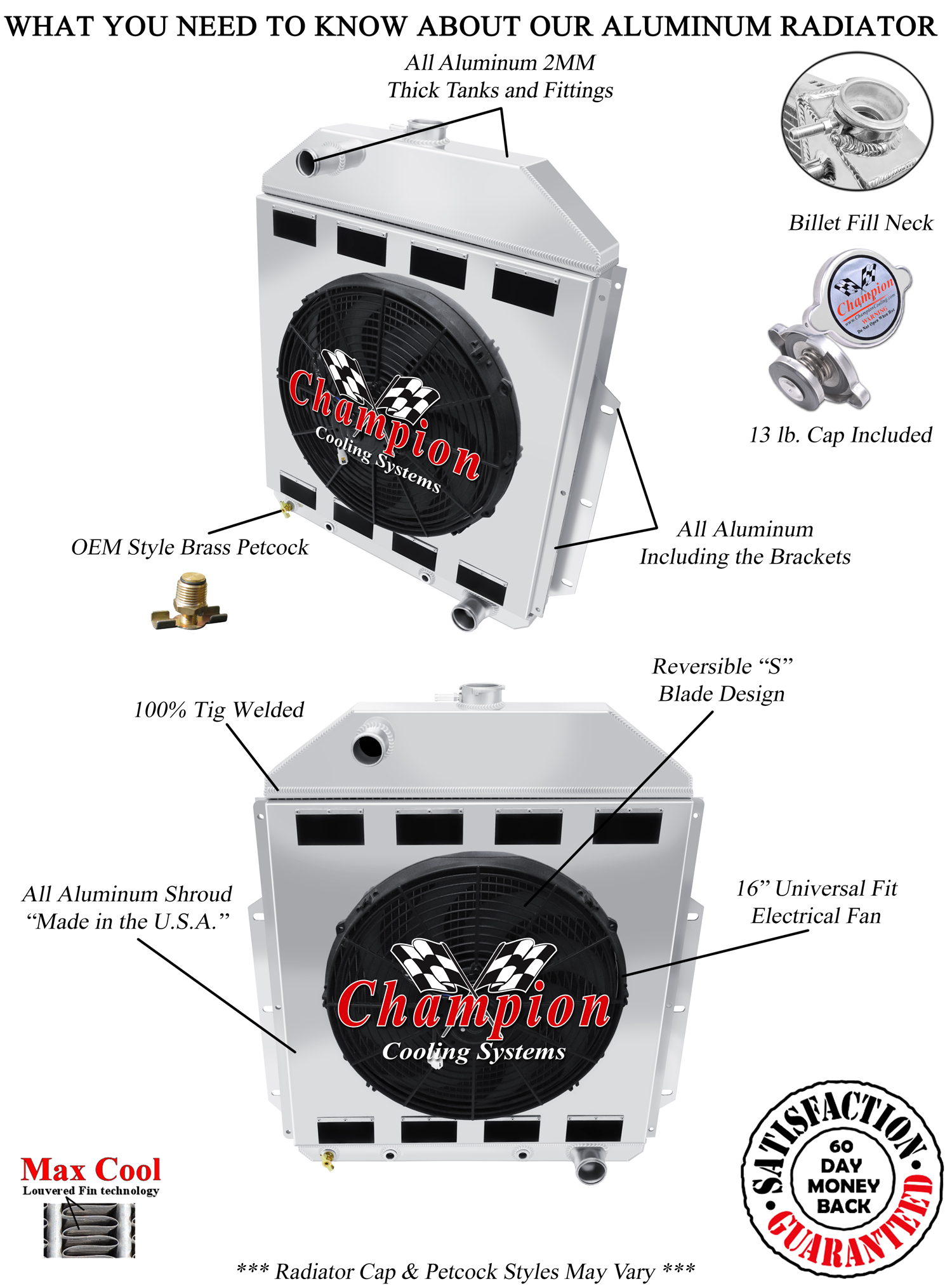 JR 4 Row Radiator Chevy Config,16" Fan,Shroud with Flaps-1942-1952 Ford Truck