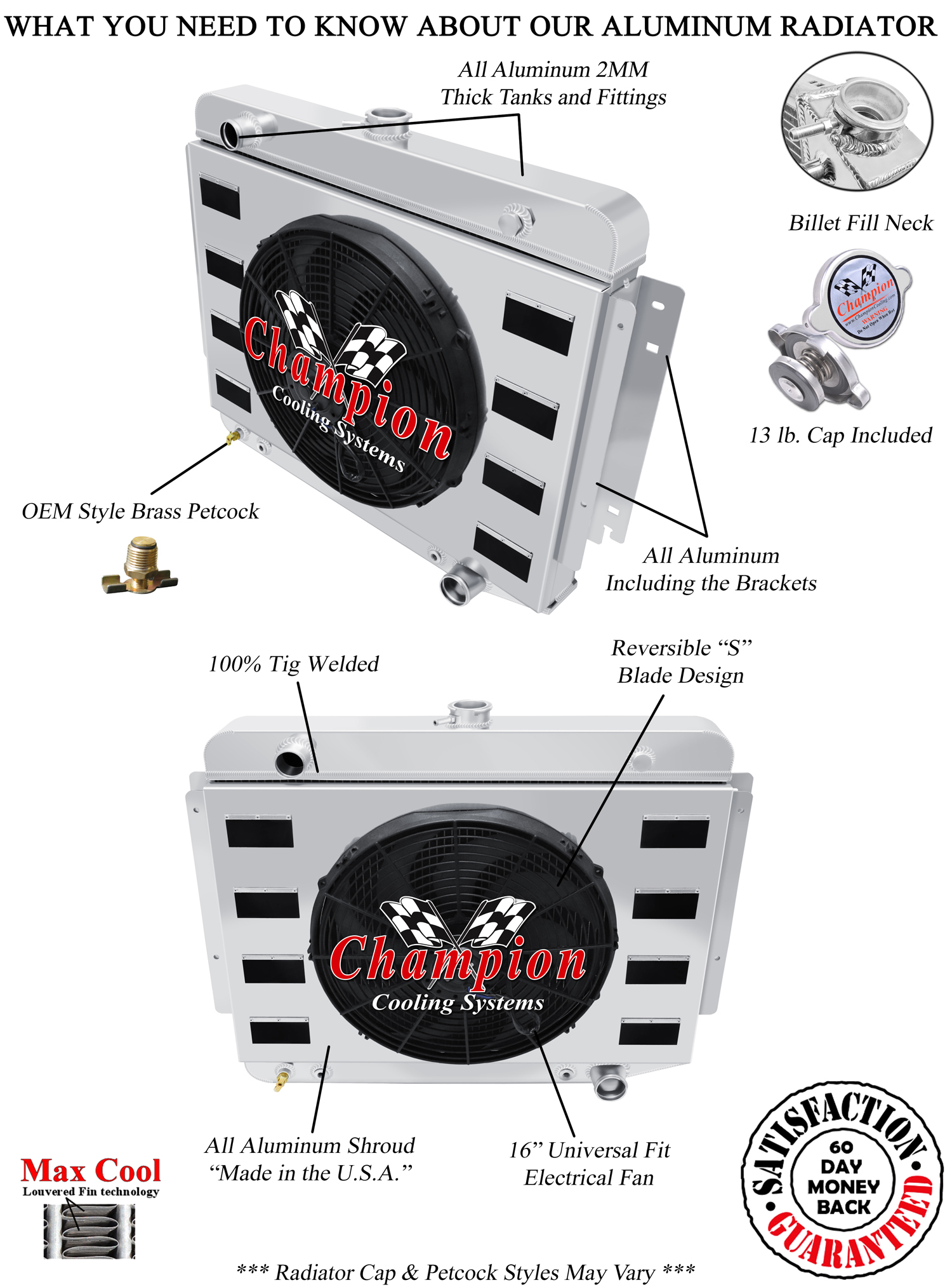 DR Champion 3 Row Radiator,16" Fan,Shroud with Flaps-1971-1978 Dodge B300 Van V8