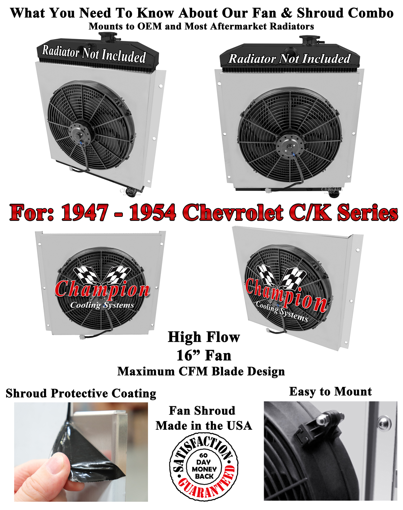 Champion Performance Shroud W/ 16" Fan for 1947 - 1954 Chevrolet C/K Series